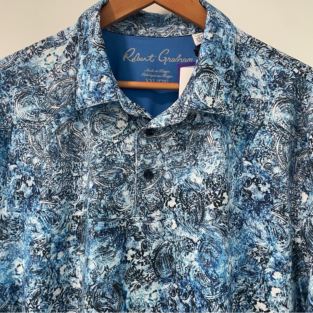 ROBERT GRAHAM Golf Clubhouse Blue Paisley UV Wicking Short Sleeve Polo NWT (XXL - Picture 4 of 13